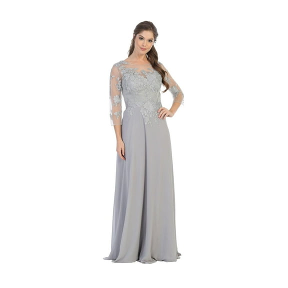 Women's Eva USA 5164 Long Mother Of Groom Formal Chiffon Dress Silver M