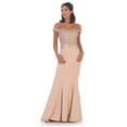 thumbnail image 1 of Women's Eva USA 5193 Long Off Shoulder Fitted Bodycon Mermaid Dress Champagne Goldish Beige XL, 1 of 1