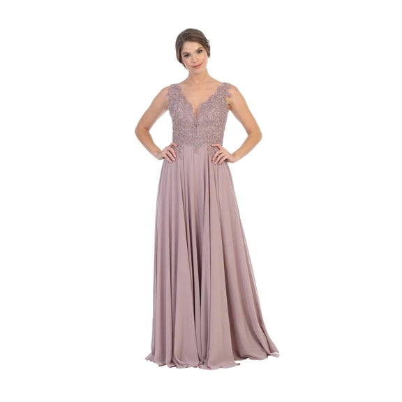 Women's Eva USA 5201 Long Sleeveless Formal evening elegant Dress Mauve M