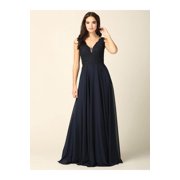 Womens Eva USA 5201 Long Sleeveless Formal evening elegant Dress Navy Blue L