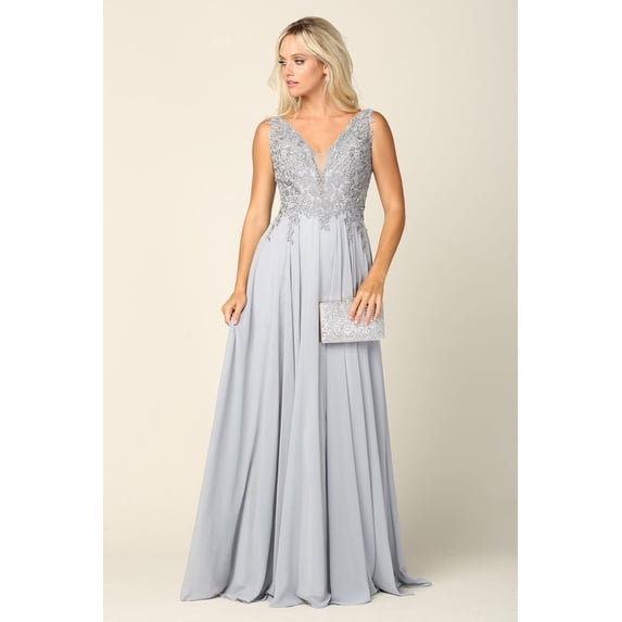 Women's Eva USA 5201 Long Sleeveless Formal evening elegant Dress Silver 3XL