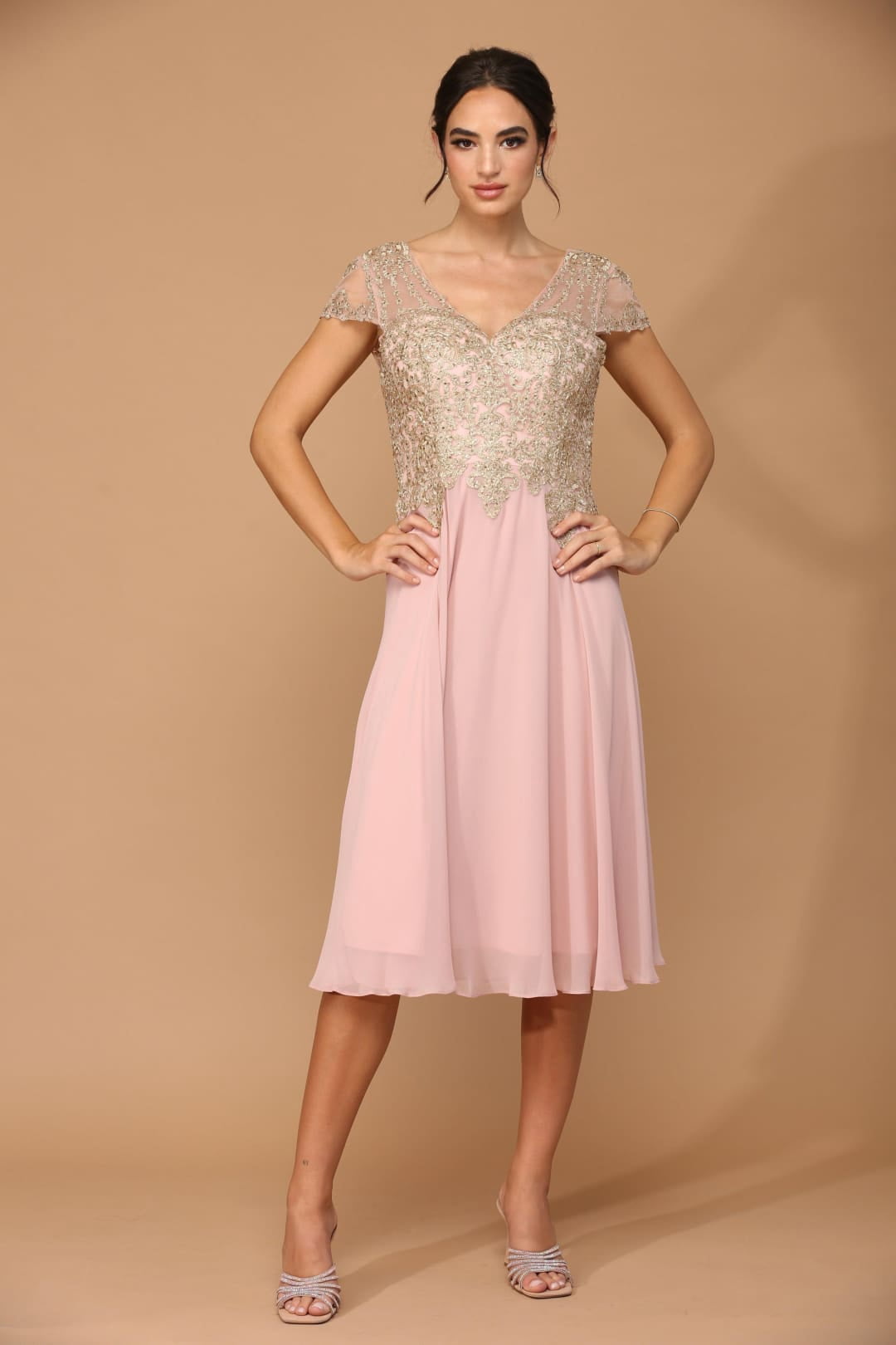 kyha drop waist dress Dusty Rose Pleated Straps Ankle-Length Formal Dress