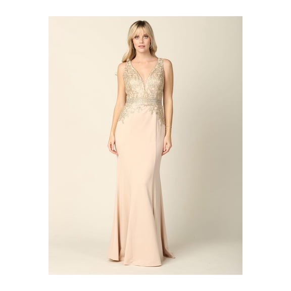 Women's Eva USA 5225 Mother Of Groom Long Formal Sleeveless Dress Champagne Goldish Beige 4XL