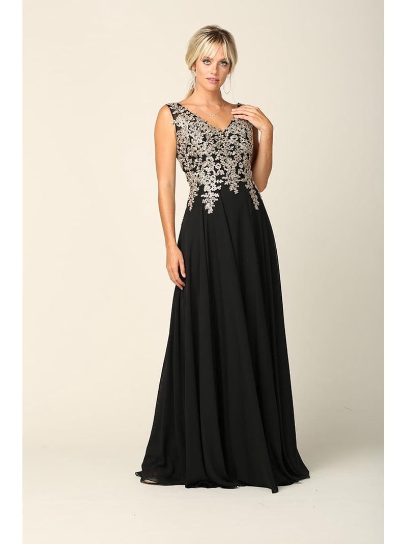 Formal Dress Shops Women's Eva USA 5233 Long Mother Of Groom Chiffon Formal Dress Black 2XL