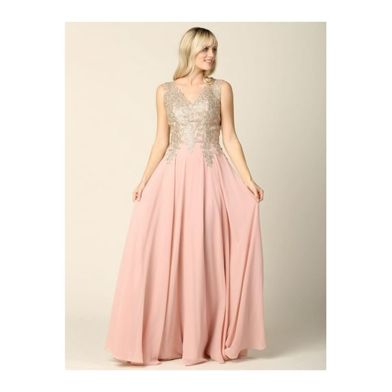Women's Eva USA 5233 Long Mother Of Groom Chiffon Formal Dress Dusty Rose Pink M
