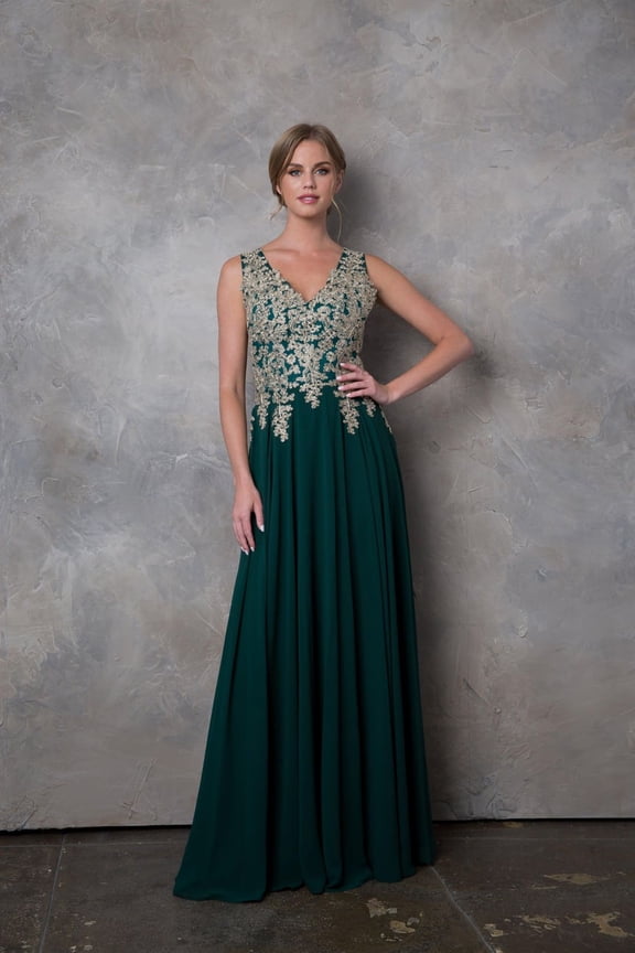 Women's Eva USA 5233 Long Mother Of Groom Chiffon Formal Dress Hunter Green 2XL