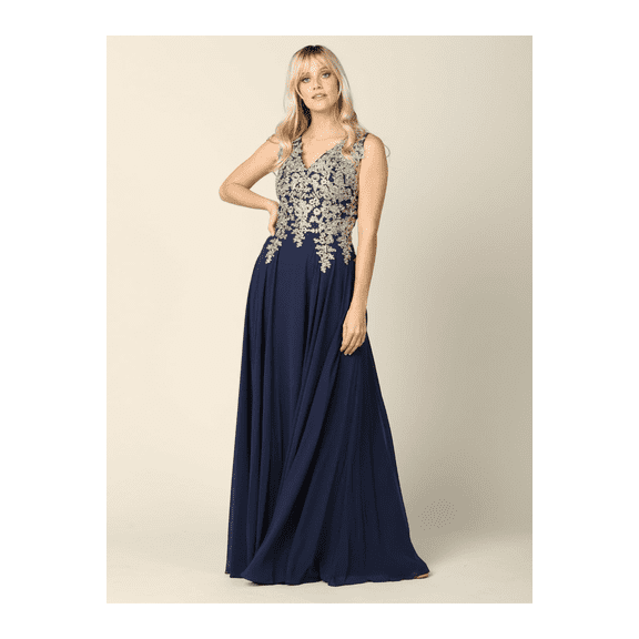 Women's Eva USA 5233 Long Mother Of Groom Chiffon Formal Dress Navy Blue 4XL