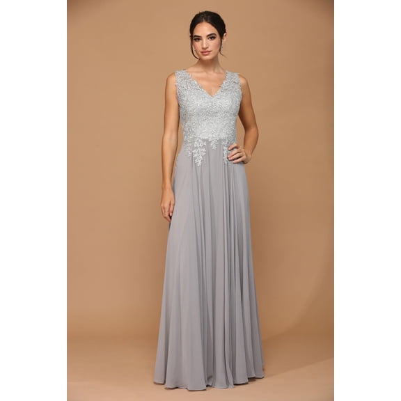 Women's Eva USA 5233 Long Mother Of Groom Chiffon Formal Dress Silver 2XL