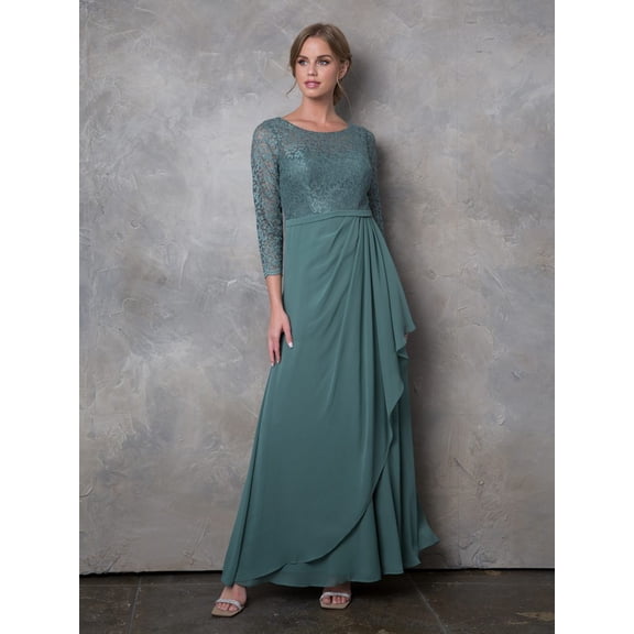 Women's Eva USA Fashion 3446 3 4 Sleeve Mother Of Groom Dress Lace Ankle Length Formal Gown Eucalyptus L