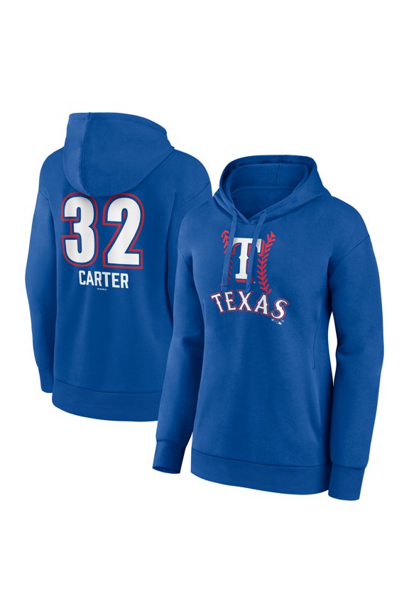 Women's Evan Carter Royal Texas Rangers Fastball Player Name & Number Pullover Hoodie