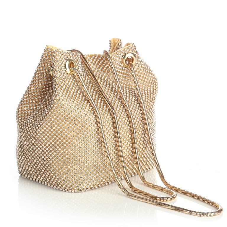 Women's Evening Bag- Full Rhinestones Mini Bucket Bag Shining