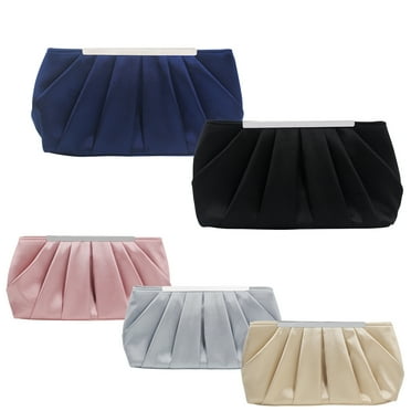 Women's Shell-Shape Clutch Purse – Pleated Satin Evening Bag With Pearl & Metal Chains For Weddings & Parties