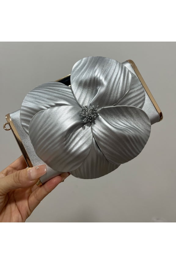 Women's Evening Bag with Floral Chain Decorations PU Lining Handled Clutch Purse for Weddings and Parties