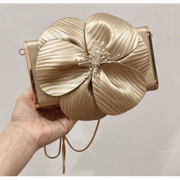Women's Evening Bag with Floral Chain Decorations PU Lining Handled Clutch Purse for Weddings and Parties
