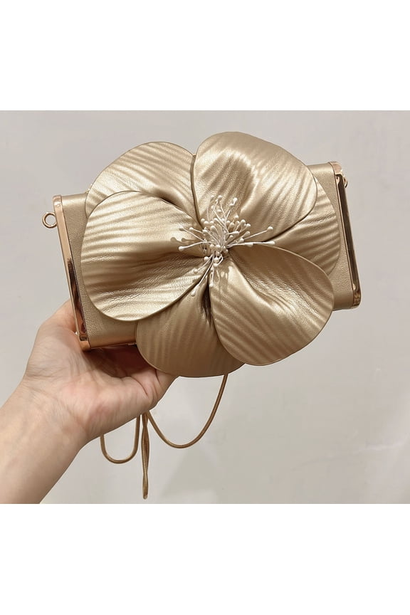 Women's Evening Bag with Floral Chain Decorations PU Lining Handled Clutch Purse for Weddings and Parties