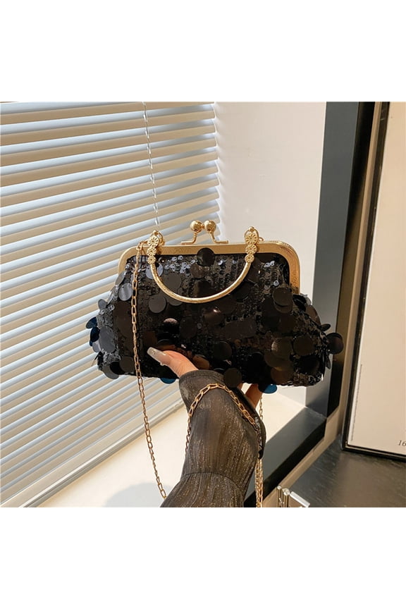 Women's Evening Chain Clutch Bag Party Wedding Evening Sequined Crossbody Bag Elegant Sparkling Ladies' Shoulder Bag Formal Occasion and Night Out Fashion Handbag
