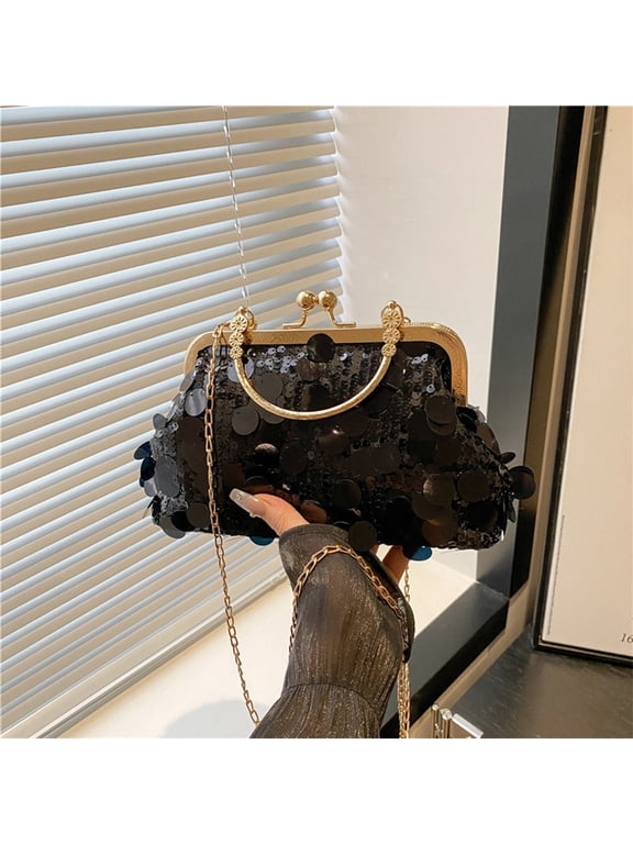 Women's Evening Chain Clutch Bag Party Wedding Evening Sequined Crossbody Bag Elegant Sparkling Ladies' Shoulder Bag Formal Occasion and Night Out Fashion Handbag