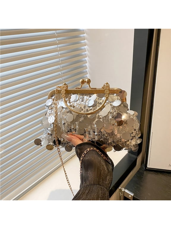 Women's Evening Chain Clutch Bag Party Wedding Evening Sequined Crossbody Bag Elegant Sparkling Ladies' Shoulder Bag Formal Occasion and Night Out Fashion Handbag