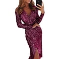thumbnail image 1 of Women's Evening Dress Gold-plated Long-sleeved V-neck Sparkling Dress Evening Sexy Dress, 1 of 2
