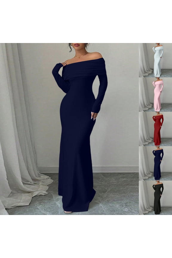 Women's Evening Dress Long Dress One Shoulder Strapless Sleeveless Solid Color with Pocket Formal Gown for Spring Fall Party Banquet,Black,L
