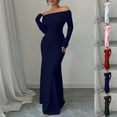 thumbnail image 1 of Women's Evening Dress Long Dress One Shoulder Strapless Sleeveless Solid Color with Pocket Formal Gown for Spring Fall Party Banquet,Navy,M, 1 of 6