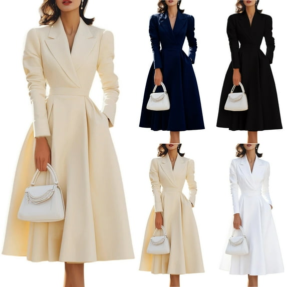 Women's Evening Dress Party Dress Long Sleeve French V-Neck Solid Color Waist Cinching Elegant Gown for Banquet Spring Fall,White,XL