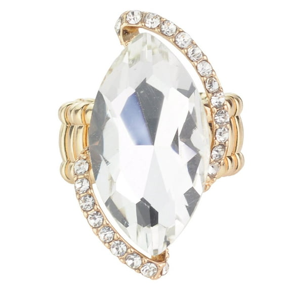 Women's Evening Gala Bridal Prom Wedding Fashion Stretch Ring - Elongated Oval, Clear/Gold-Tone