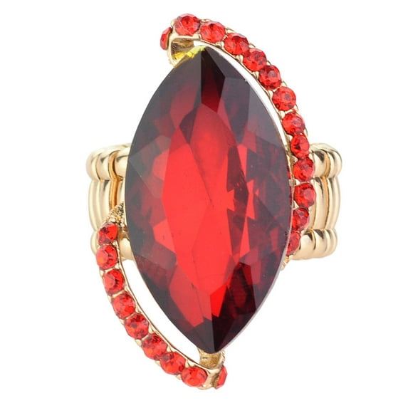 Women's Evening Gala Bridal Prom Wedding Fashion Stretch Ring - Elongated Oval, Red/Gold-Tone