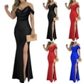 thumbnail image 1 of Women's Evening Gown Party Dress Strapless Side Slit Waist Defining Bodycon Sexy Cocktail Dress for Banquet Spring Fall,Black,L, 1 of 6