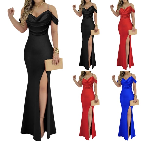 Women's Evening Gown Party Dress Strapless Side Slit Waist Defining Bodycon Sexy Cocktail Dress for Banquet Spring Fall,Black,L