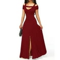 thumbnail image 1 of Women's Evening Gowns Slit Cold Shoulders Short Sleeve Maxi Dresses Elegant V Neck Flowy Cocktail Party Prom Dress, 1 of 3