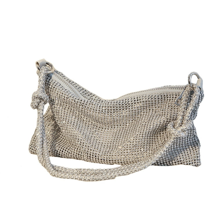 Unique Silver Designer Crystal Bridal Clutch Evening Bag for