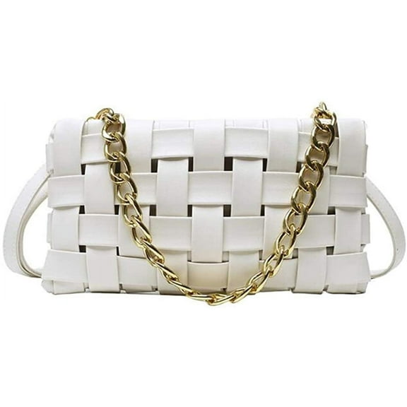 Women's Evening Handbags Braided Shoulder Bag Weave Purse with Chain