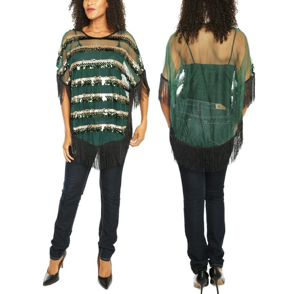 Women's Evening Party Beautiful Sequin Poncho Sheer Top in Sexiest Hue