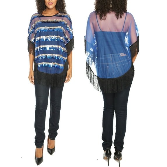 Women's Evening Party Beautiful Sequin Poncho Sheer Top in Sexiest Hue