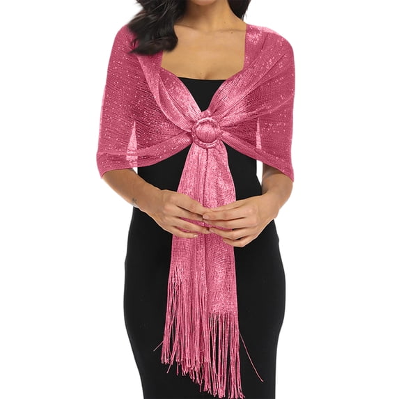 Women's Evening Shawl Wrap Scarf for Formal Dress Party Wedding Dance Lightweight Shimmer Fringe Cover Up Open Front for Banquet Special Occasion Hot Pink