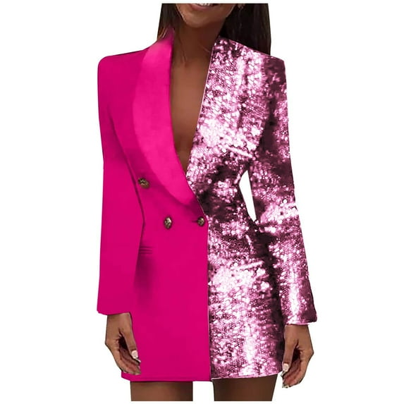 Women's Evening Sparkle Sequins Open Front Blazer Dress Glitter Jacket Sparkly Loose Outerwear Party Club Cocktail Dress Metallic Festival Outfit Jacket Sequin Top Button Stylish Jacket Festival Wear