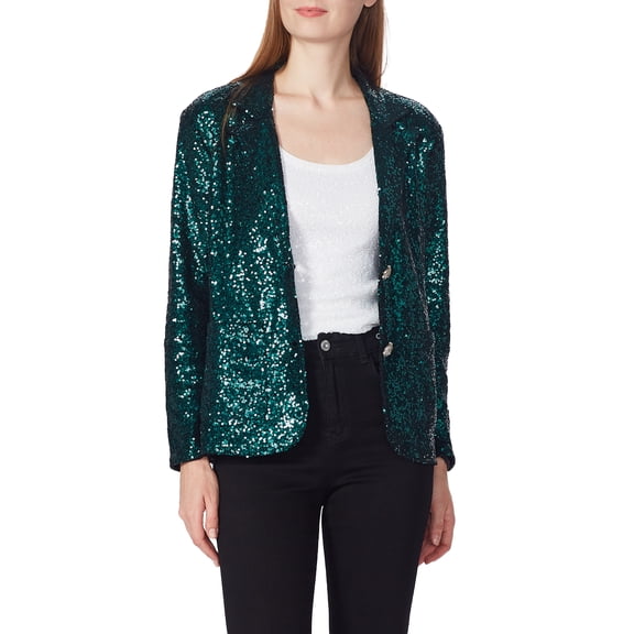 Women's Evening Sparkle Sequins Open Front Long Sleeve Blazer Jacket, Green, Small