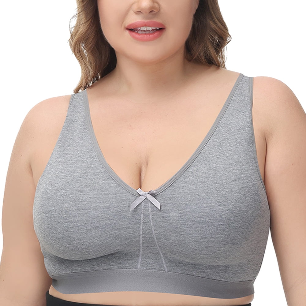 TELIMUSSTO Women's Plus Size Full Cup Wireless Cotton Bralette, 50DDD ...