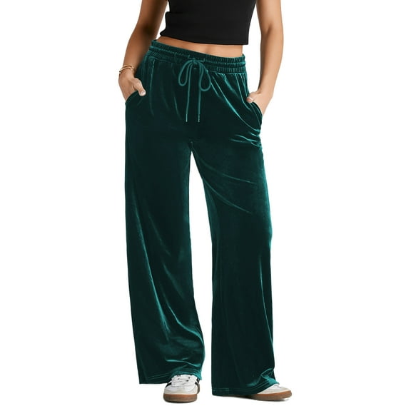 Women's Evergreen Solid Wide Leg Pants with Drawstring Waist - [ZhiHiMeRi] | (US 20-22)2XL