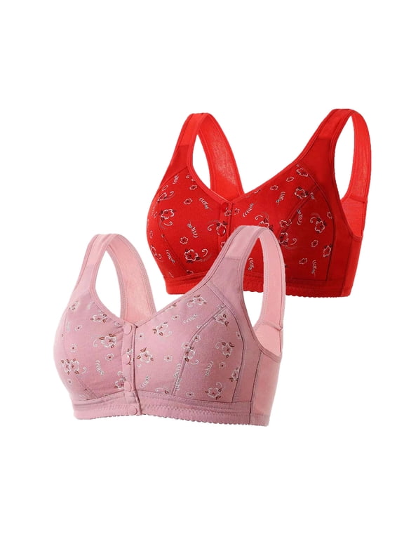 Women's Everyday Bras 2-Pack Daisy Front Closure Snap No Underwire Full Coverage Support Comfort Bra