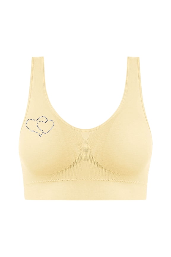 Women's Everyday Bras Plus Size Hot Drill Heart Print Stretchy Comfy T-Shirt Bra Sleep Bralettes Corset Underwear Beige XX-Large