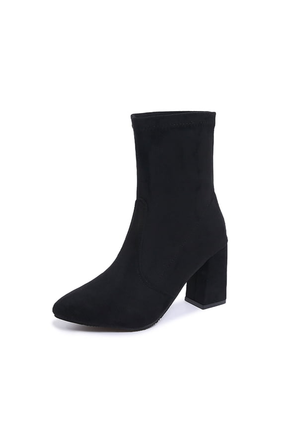 Women's Everyday Casual Mid Calf Boots with Round Toe and Block Heel On Style for Autumn Winter Comfort Versatile Wear,Color:Black,Size:6