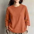thumbnail image 1 of ABSUYY Women's Everyday Casual Waffle Knit Tunic, 3/4 Sleeve Crew Neck Relaxed Fit Shirt Top, Orange, XL, 1 of 9