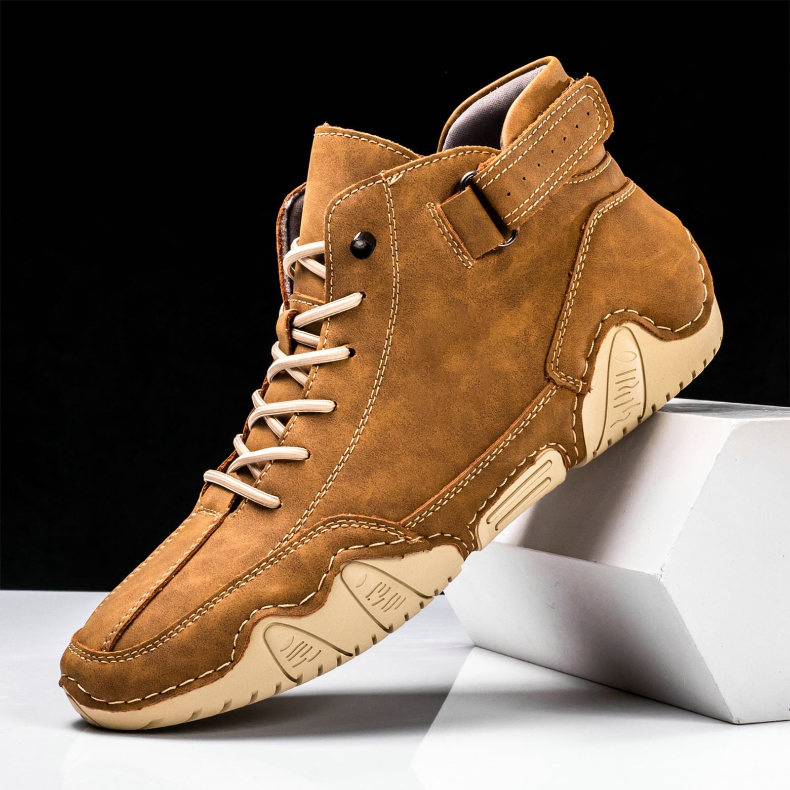 Vintage Faux Leather High-Top Sneakers, Men's Casual Ltalian