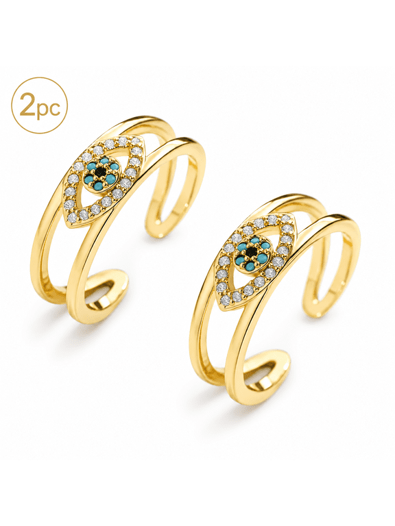 Women's Evil Eye Ring Adjustable Open Band Blue Eye Statement Ring, Vintage Inspired Fashion Jewelry for Finger Accessories, Daily Wear and Gift Style发