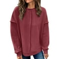 thumbnail image 1 of Women's Exposed Seam Loose Fit Pullover Knit Sweatshirt, Casual Stylish Comfortable Top with Breathable Fabric for Daily Wear, Lounge and Layering Watermelon Red XL, 1 of 9