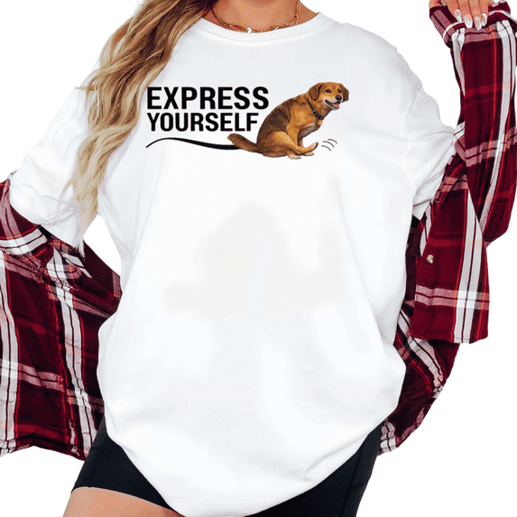 Women's "Express Yourself" Dog Meme Graphic T Shirt Funny Dog Lover Animal Humor Short Sleeve Round Neck Top White S-5XL