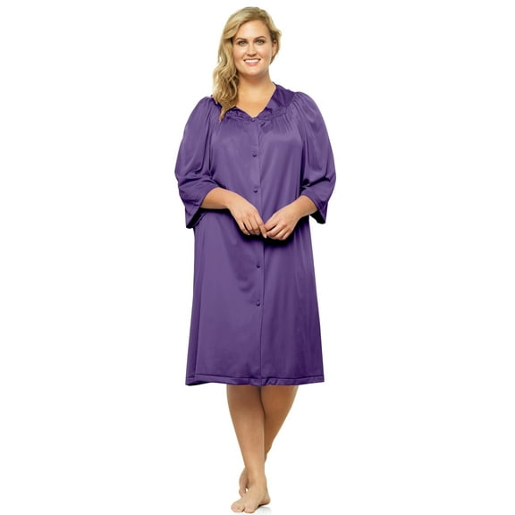 Women's Exquisite Form 10107 Coloratura 3/4 Sleeve Button Down Knee Length Robe (Purple Potion S)