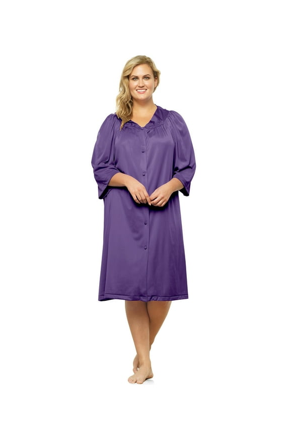 Women's Exquisite Form 10107 Coloratura 3/4 Sleeve Button Down Knee Length Robe (Purple Potion S)